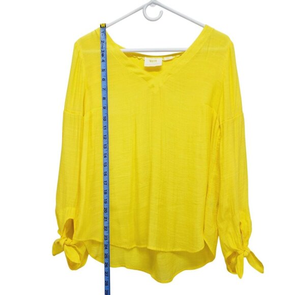 Maeve By Anthropologie Womens Yellow V-Neck Blouse With Bow Sleeves Size Small - Picture 6 of 12